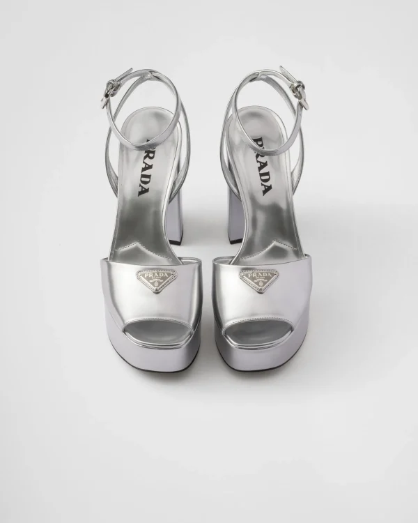 Sandals*Prada Metallic leather platform sandals Silver