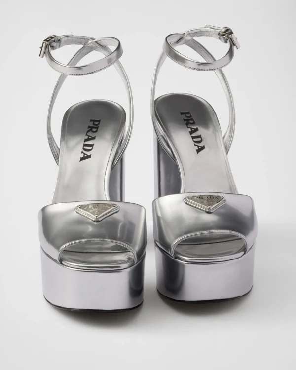 Sandals*Prada Metallic leather platform sandals Silver