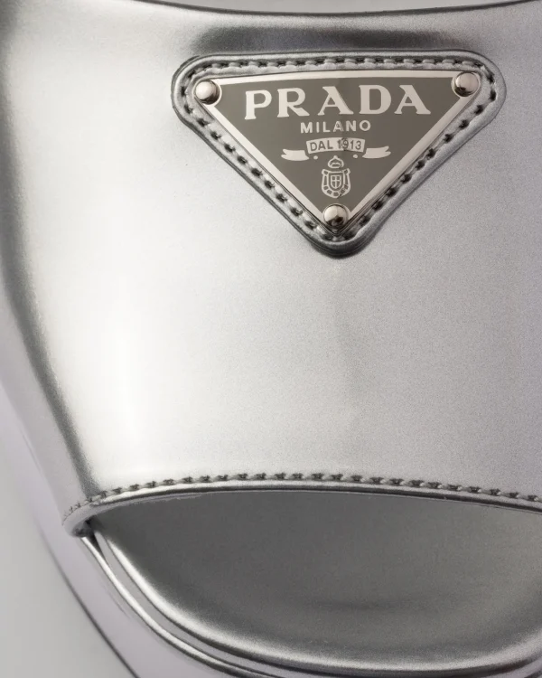 Sandals*Prada Metallic leather platform sandals Silver