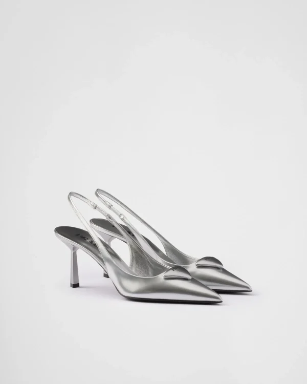 Pumps And Ballerinas*Prada Metallic leather slingback pumps Silver