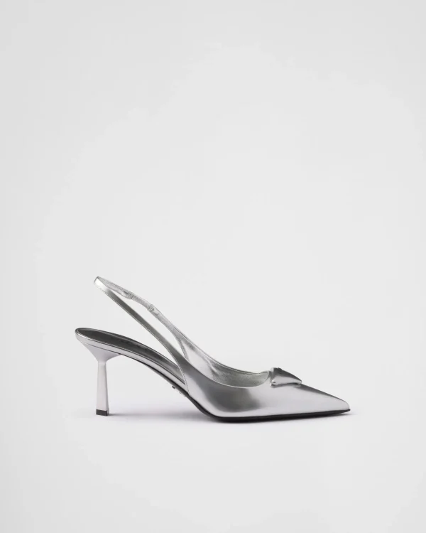 Pumps And Ballerinas*Prada Metallic leather slingback pumps Silver