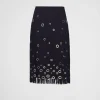 Skirts*Prada Midi-skirt with fringe and grommet embellishment Navy