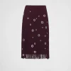 Skirts*Prada Midi-skirt with fringe and grommet embellishment Darkred