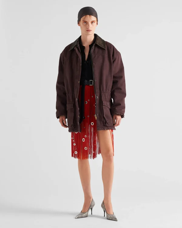 Skirts*Prada Midi-skirt with fringe and grommet embellishment Red