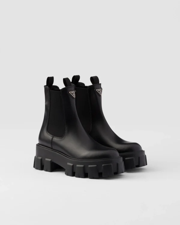 Ankle Boots And Boots*Prada Monolith brushed leather booties Black