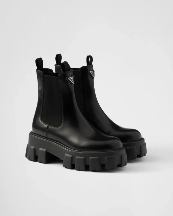 Ankle Boots And Boots*Prada Monolith brushed leather Chelsea boots Black