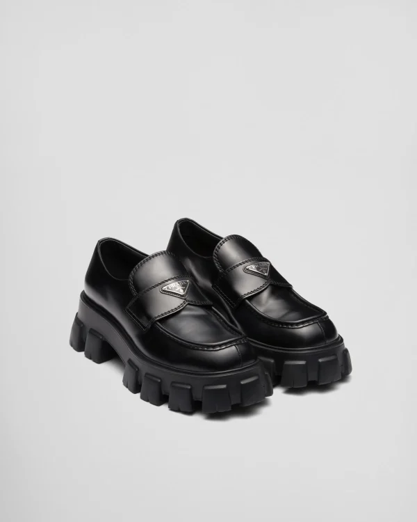 Loafers*Prada Monolith brushed leather loafers Black