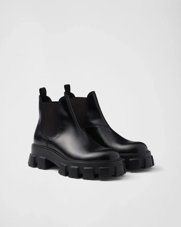 Boots*Prada Monolith brushed leather Chelsea boots Black