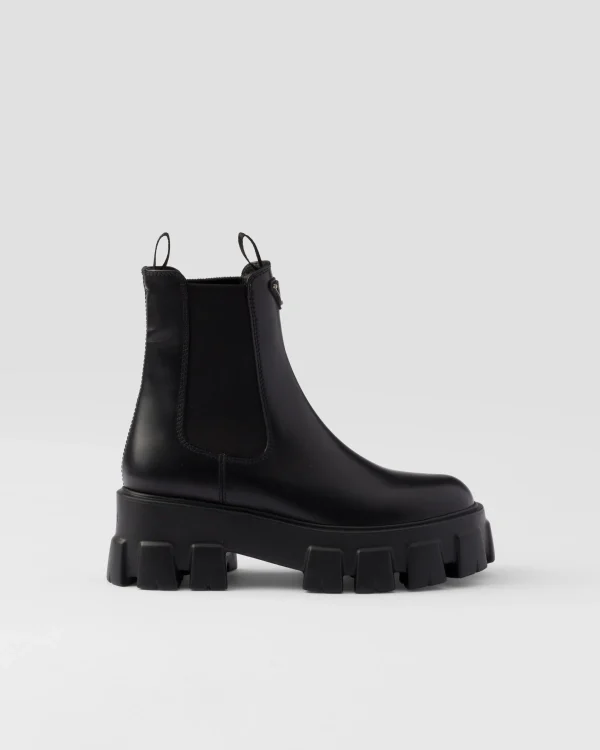 Ankle Boots And Boots*Prada Monolith brushed leather booties Black