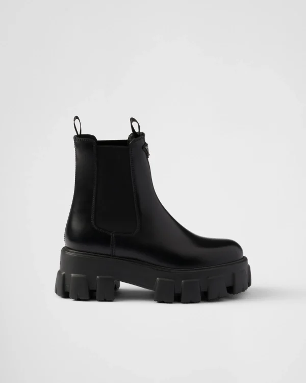 Ankle Boots And Boots*Prada Monolith brushed leather Chelsea boots Black