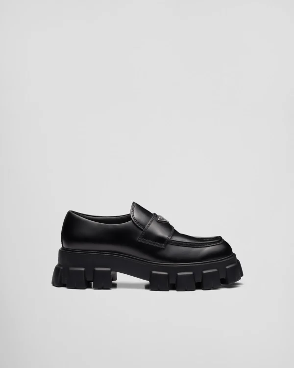 Loafers*Prada Monolith brushed leather loafers Black