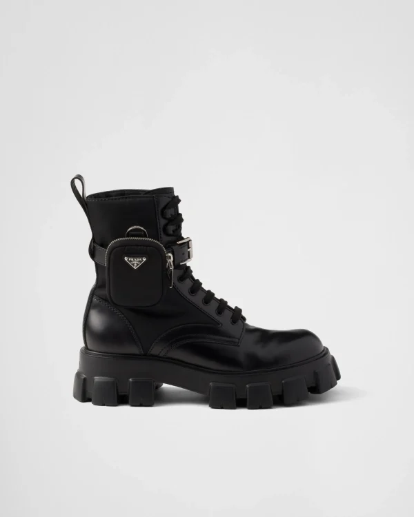 Boots*Prada Monolith brushed leather and Re-Nylon boots with pouch Black