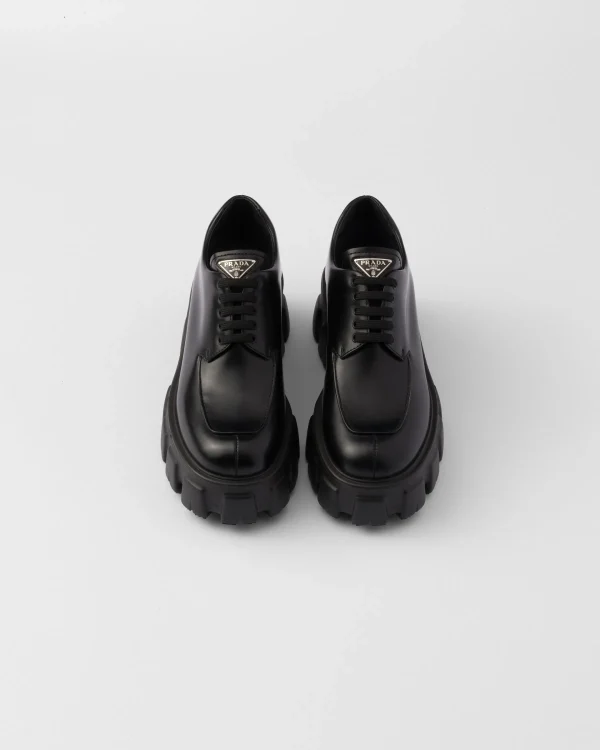 Loafers And Lace-ups*Prada Monolith brushed leather lace-up shoes Black