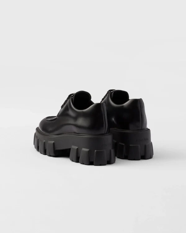 Loafers And Lace-ups*Prada Monolith brushed leather lace-up shoes Black