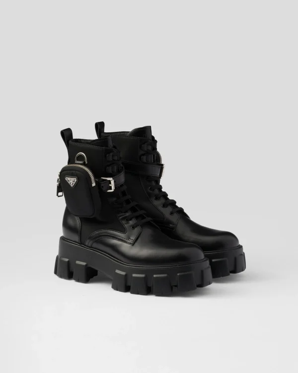 Ankle Boots And Boots*Prada Monolith leather and Re-Nylon boots with pouch Black