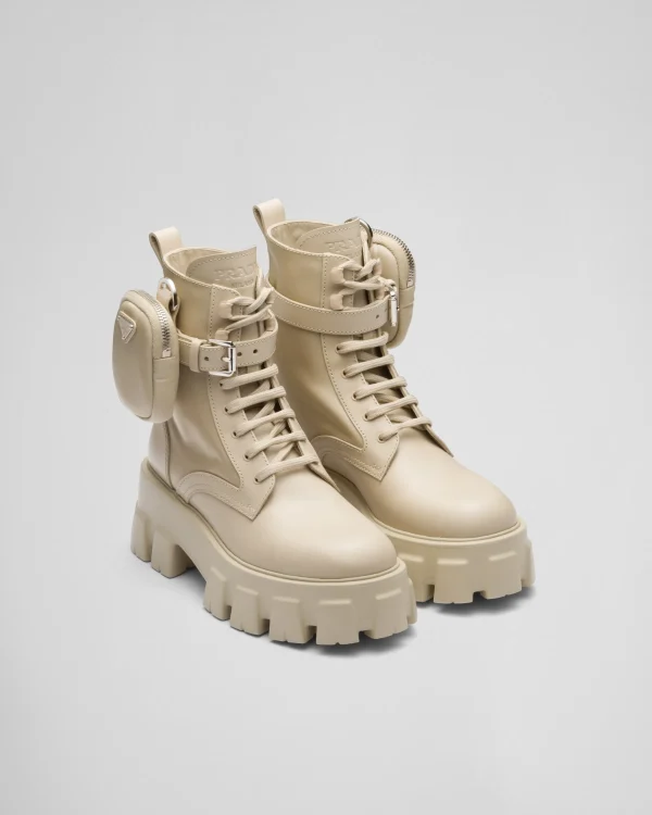 Ankle Boots And Boots*Prada Monolith leather and Re-Nylon boots with pouch Desertbeige