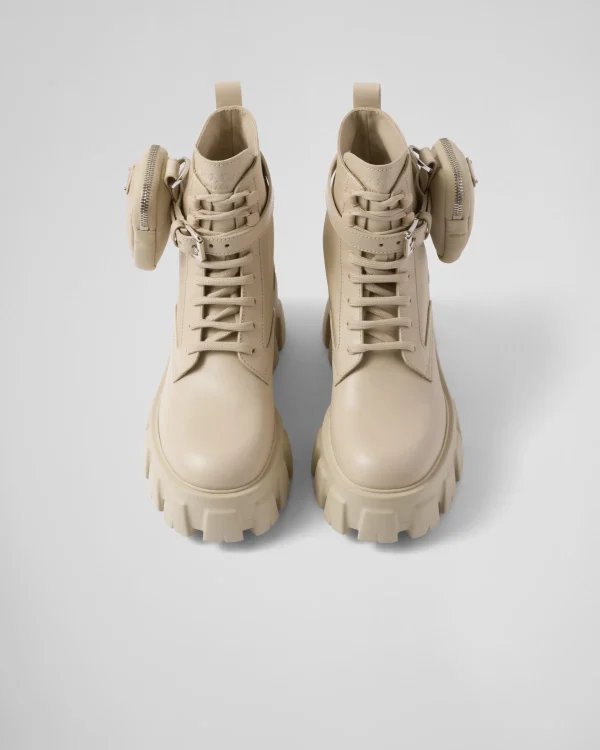 Ankle Boots And Boots*Prada Monolith leather and Re-Nylon boots with pouch Desertbeige