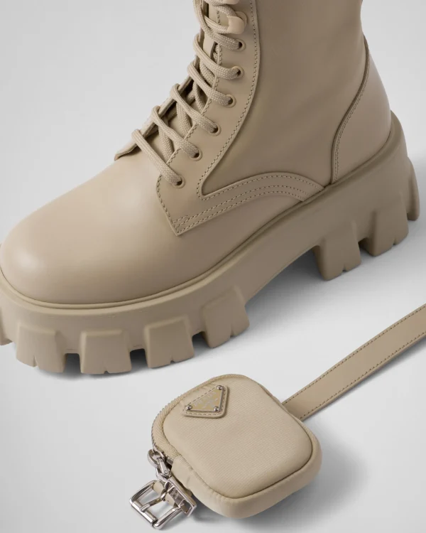 Ankle Boots And Boots*Prada Monolith leather and Re-Nylon boots with pouch Desertbeige