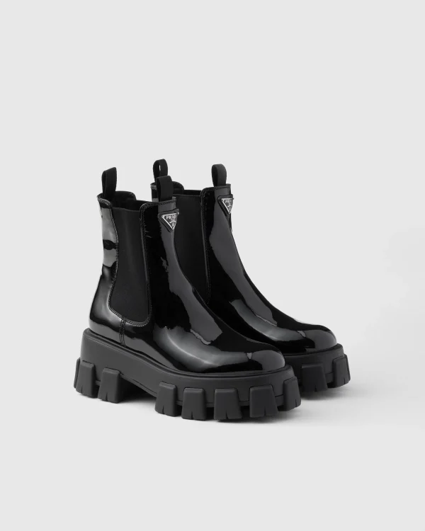 Ankle Boots And Boots*Prada Monolith patent leather booties Black