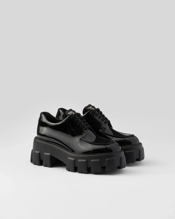 Loafers And Lace-ups*Prada Monolith patent leather lace-up shoes Black