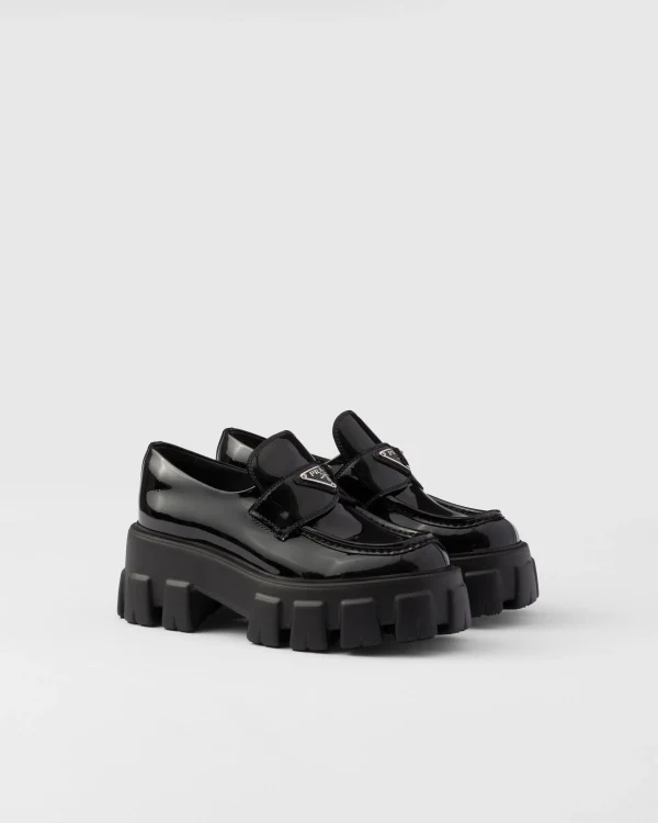 Loafers And Lace-ups*Prada Monolith patent leather loafers Black