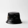 Hats And Gloves*Prada Naplak patent leather bucket hat Black