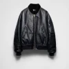 Leather Clothing*Prada Nappa leather and shearling oversized bomber jacket Blue/black