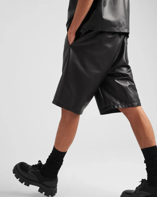 Trousers And Bermudas | Leather Clothing*Prada Nappa leather Bermudas Black