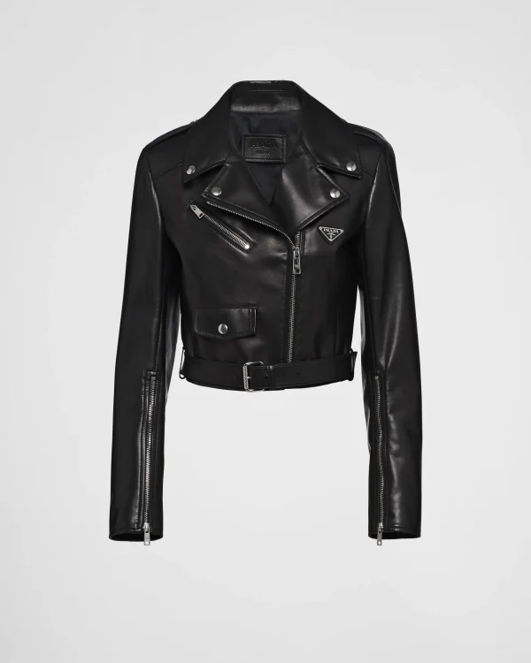 Leather Clothing*Prada Nappa leather biker jacket Black