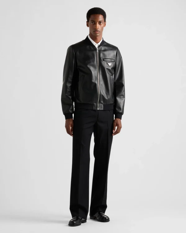 Leather Clothing*Prada Nappa leather bomber jacket Black