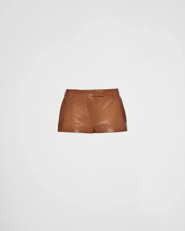 Leather Clothing*Prada Nappa leather shorts Caramel