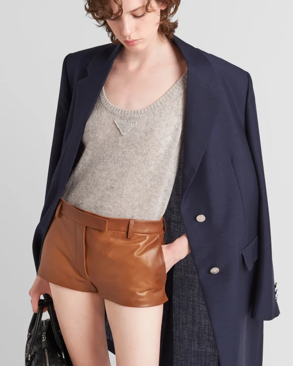 Leather Clothing*Prada Nappa leather shorts Caramel