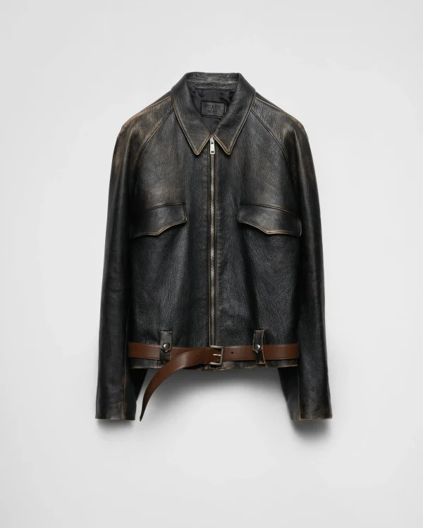 Leather Clothing*Prada Nappa-leather jacket Black