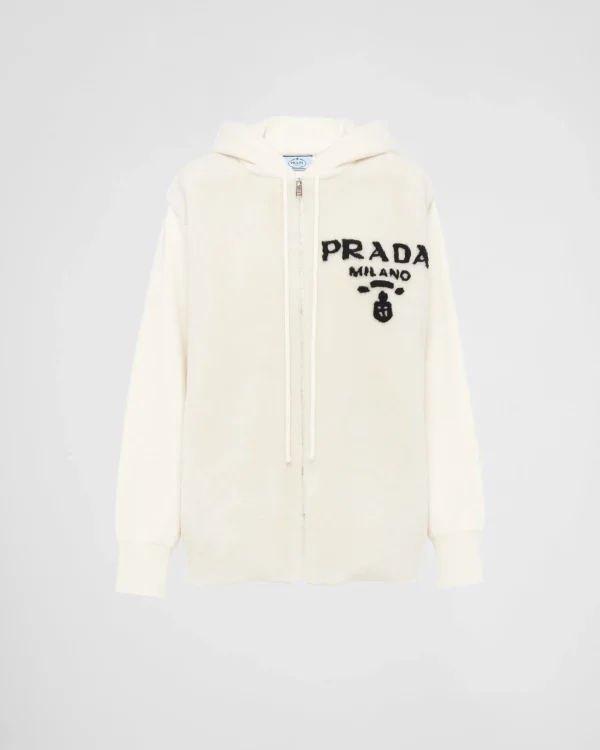 Knitwear*Prada Oversized cashmere and shearling sweatshirt Chalkwhite