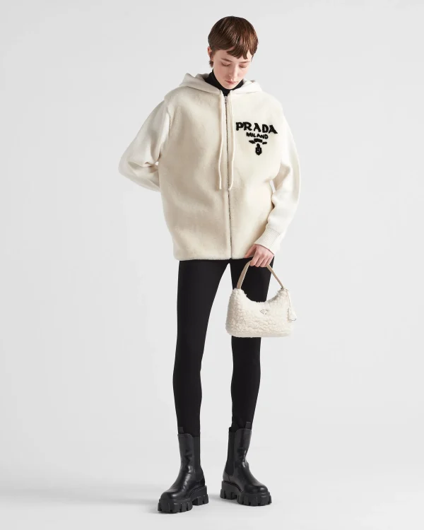 Knitwear*Prada Oversized cashmere and shearling sweatshirt Chalkwhite