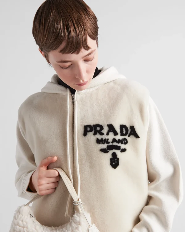 Knitwear*Prada Oversized cashmere and shearling sweatshirt Chalkwhite