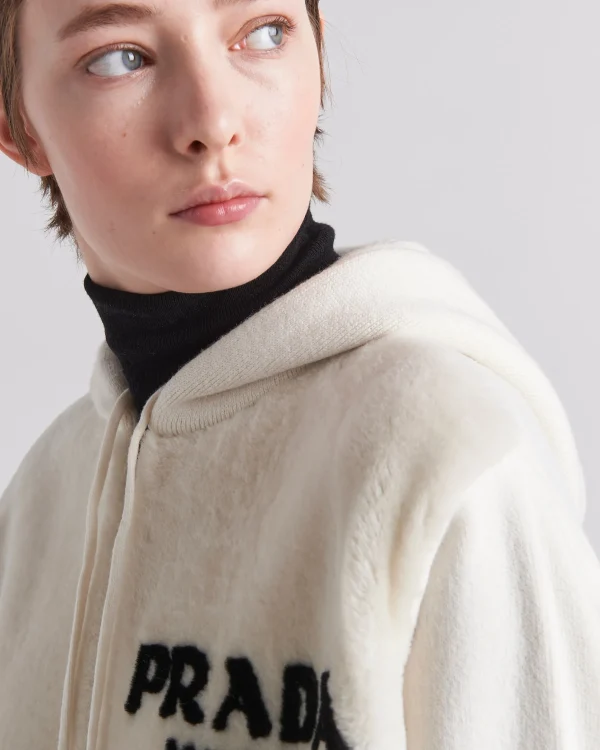 Knitwear*Prada Oversized cashmere and shearling sweatshirt Chalkwhite