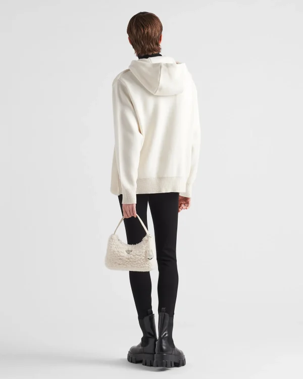 Knitwear*Prada Oversized cashmere and shearling sweatshirt Chalkwhite