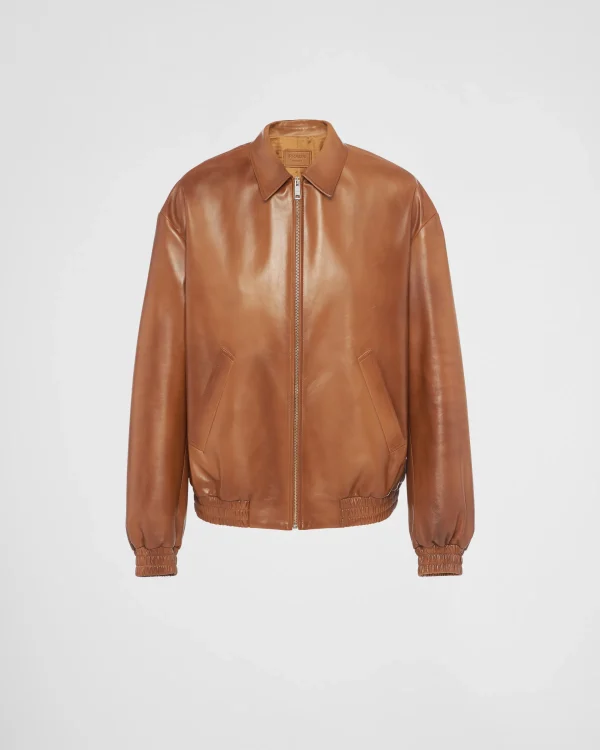 Leather Clothing*Prada Oversized nappa leather bomber jacket Caramel