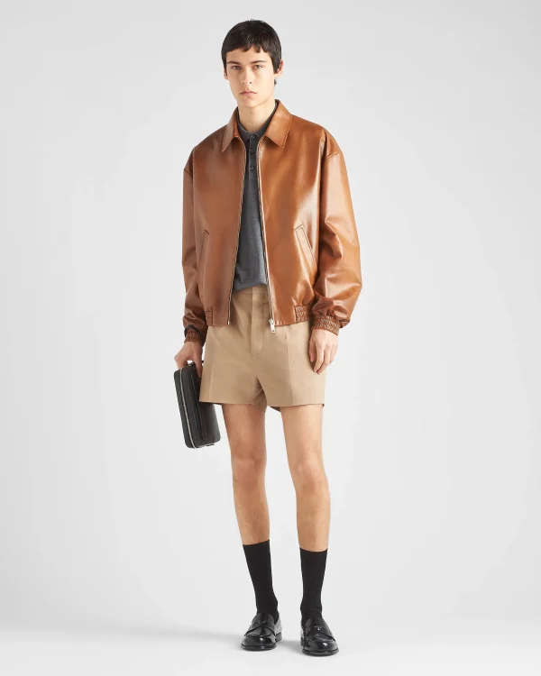 Leather Clothing*Prada Oversized nappa leather bomber jacket Caramel