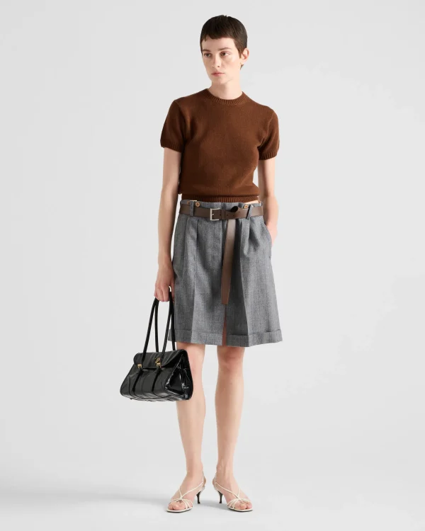 Skirts*Prada Pinstriped wool skirt with leather belt Anthracitegray