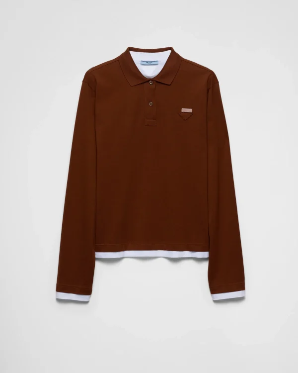 T-shirts And Sweatshirts*Prada Piqué and jersey polo shirt Tobacco