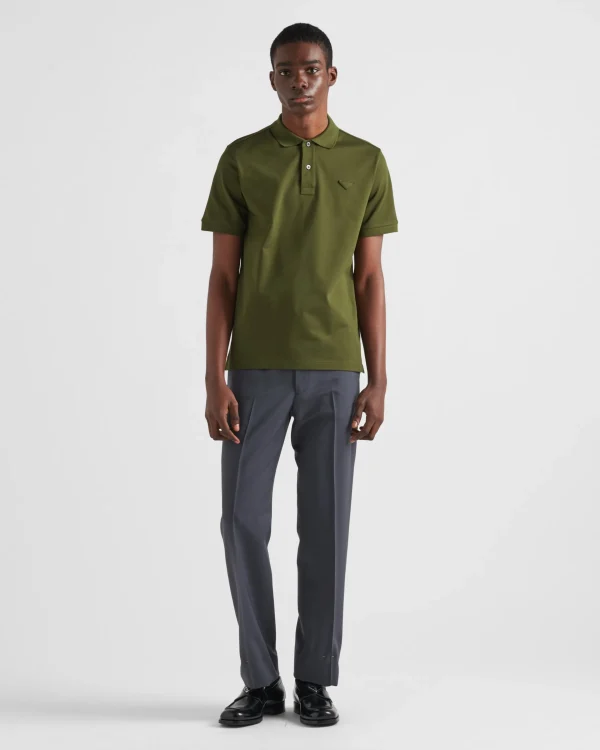 T-shirts And Polo Shirts*Prada Piqué polo shirt Militarygreen