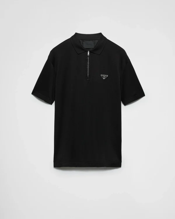 T-shirts And Polo Shirts*Prada Piqué polo shirt with Re-Nylon details Black