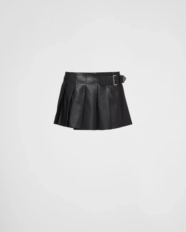 Leather Clothing*Prada Pleated leather skirt Black