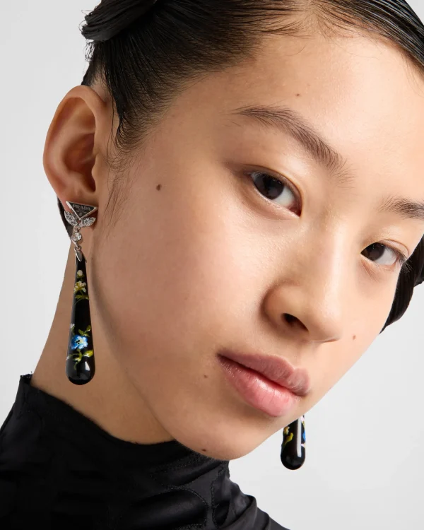 Jewels*Prada Plexiglas and metal earrings Black/lightblue