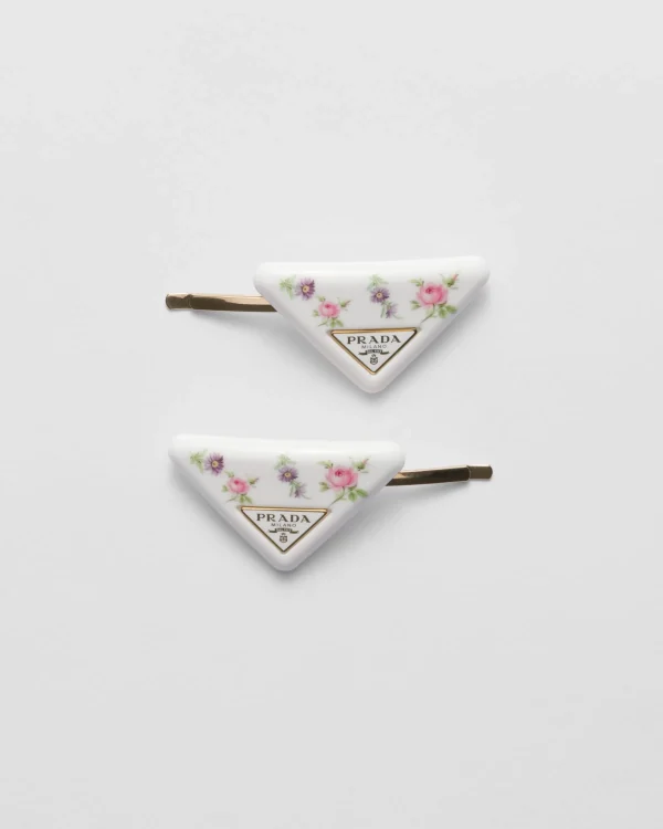 Headbands And Hair Accessories*Prada Plexiglas and metal hair barrettes White/alabasterpink