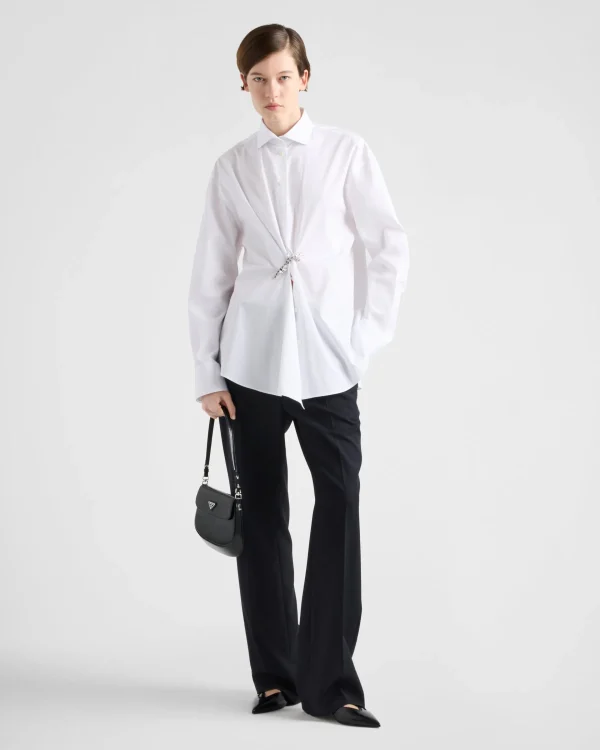 Shirts And Tops*Prada Poplin shirt with crystal brooch White