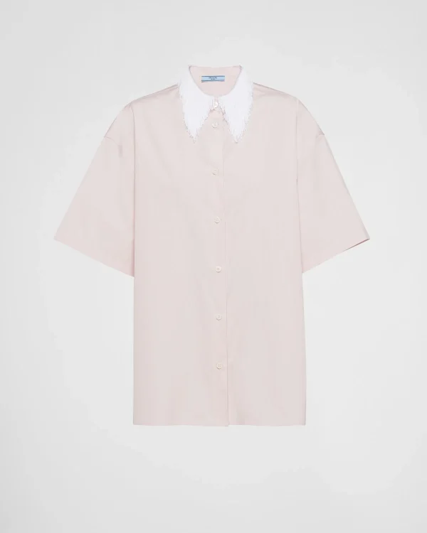 Shirts And Tops*Prada Poplin shirt with fringed collar Alabasterpink