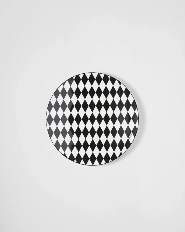 Plates And Bowls*Prada Porcelain charger plate - Checkerboard White/black